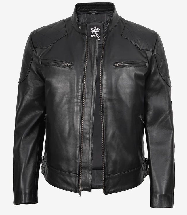 Schwarze Herrenjacke im Biker-Stil aus echtem Leder