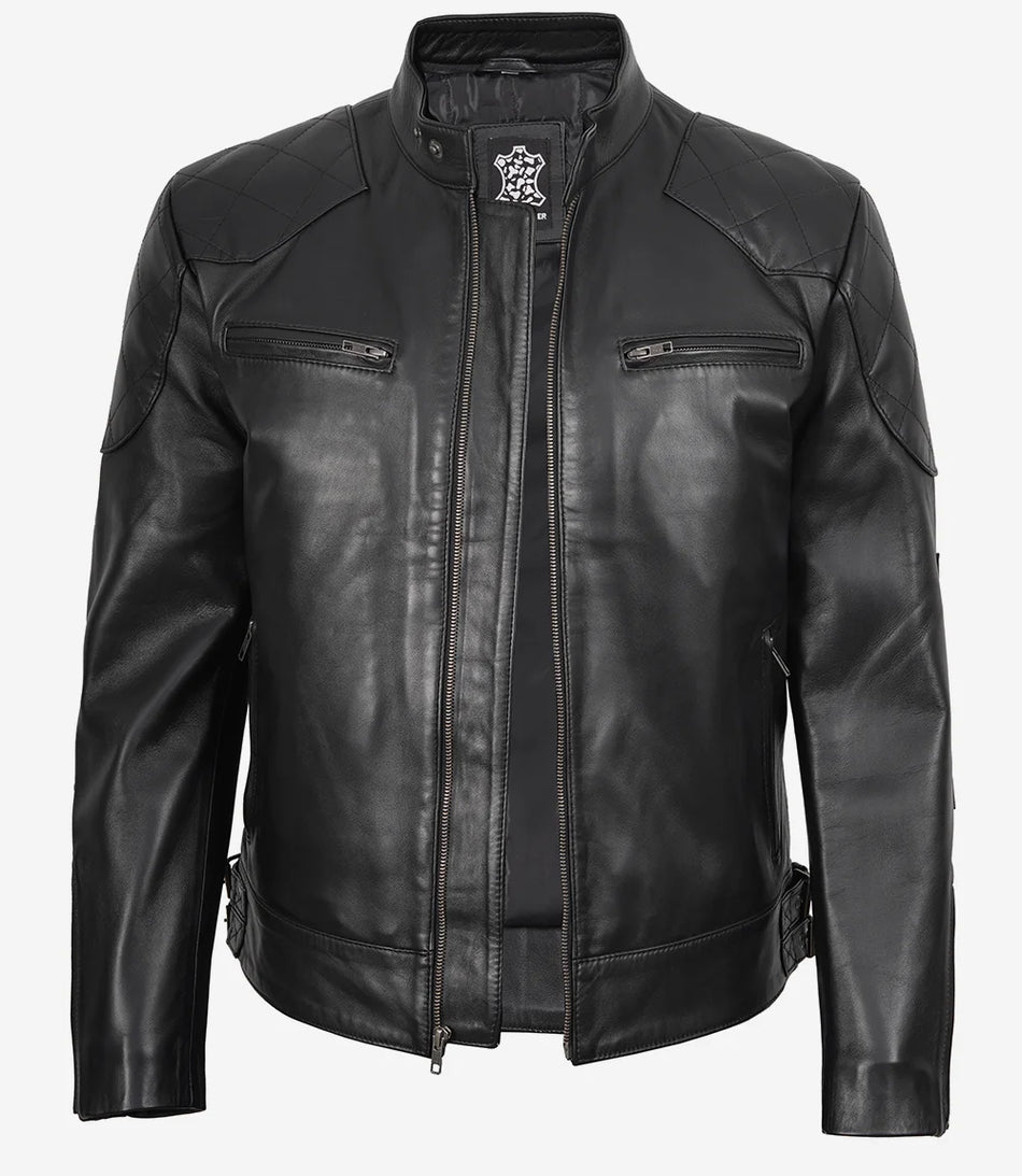 Men's Real Leather Black Biker Style Jacket