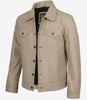 Beige Truckerjacke aus echtem Lammleder für Herren