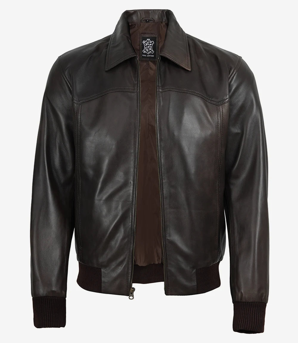 Schwarze Lederjacke im Biker-Stil für Herren