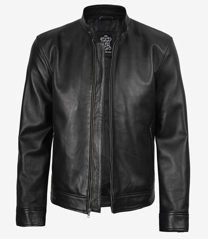 Schwarze Lederjacke Owen im Biker-Stil für Herren
