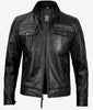 Moffit Black Leather Moto Jacket For Men
