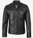 Schwarze Herrenjacke aus Lammleder im Bikerstil