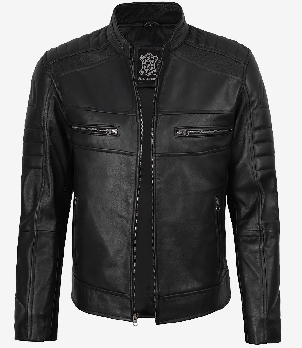 Herrenjacke aus echtem Lammleder in Schwarz im Biker-Stil 