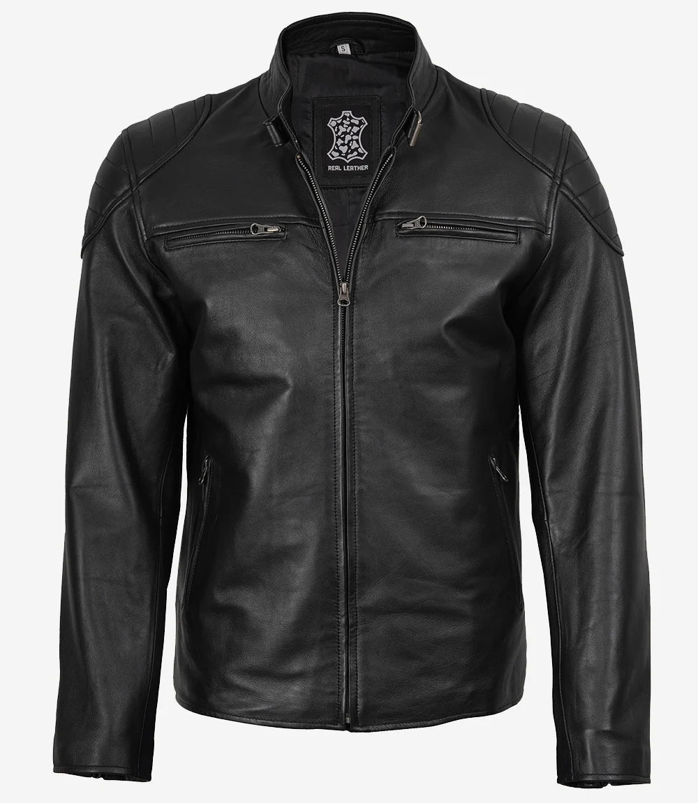 Schwarze Racerjacke aus Leder für Herren
