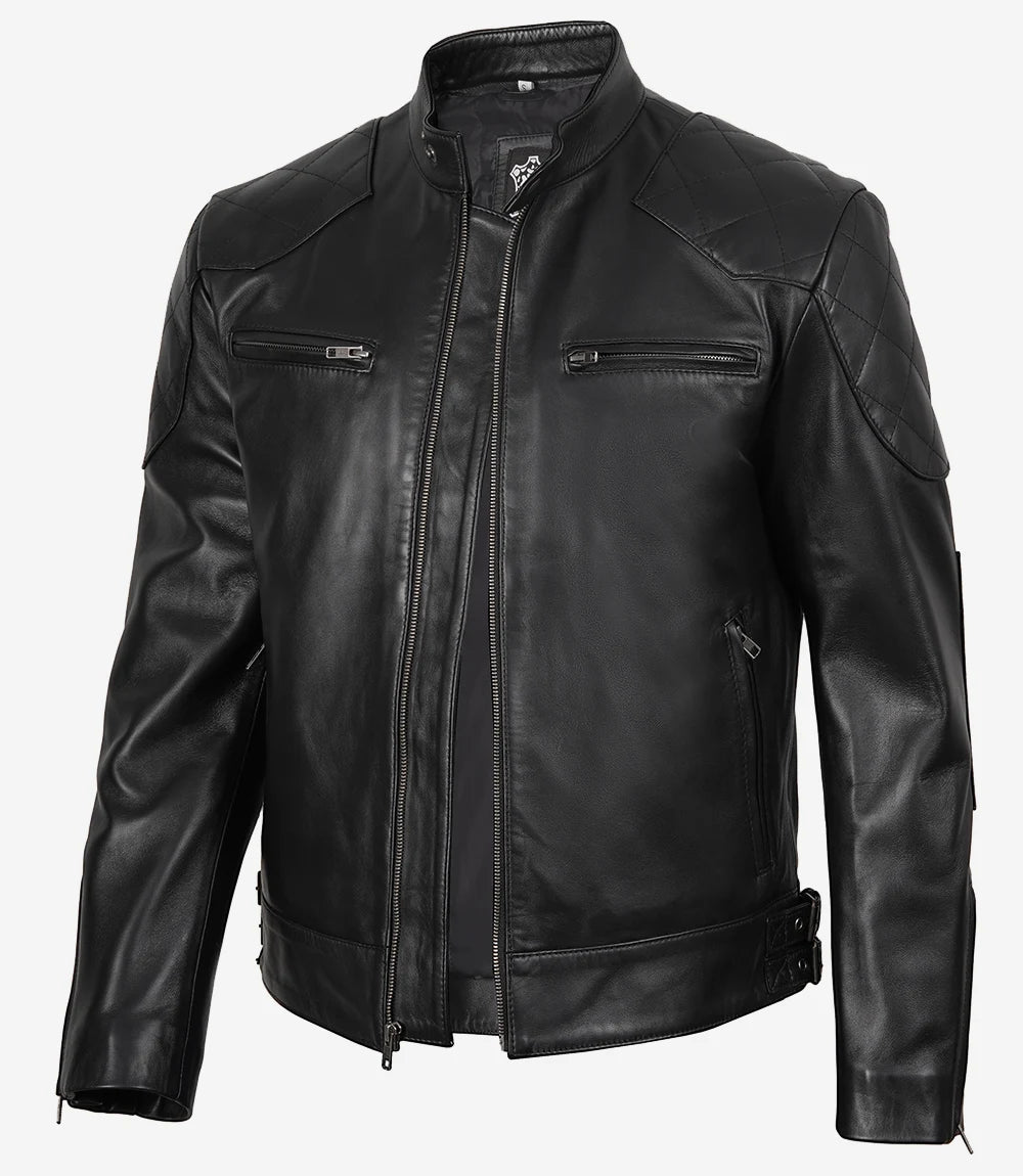 Schwarze Herrenjacke im Biker-Stil aus echtem Leder