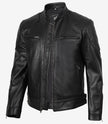 Schwarze Herrenjacke im Biker-Stil aus echtem Leder