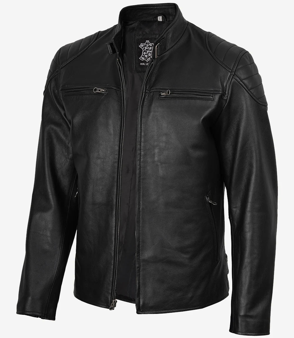 Schwarze Racerjacke aus Leder für Herren
