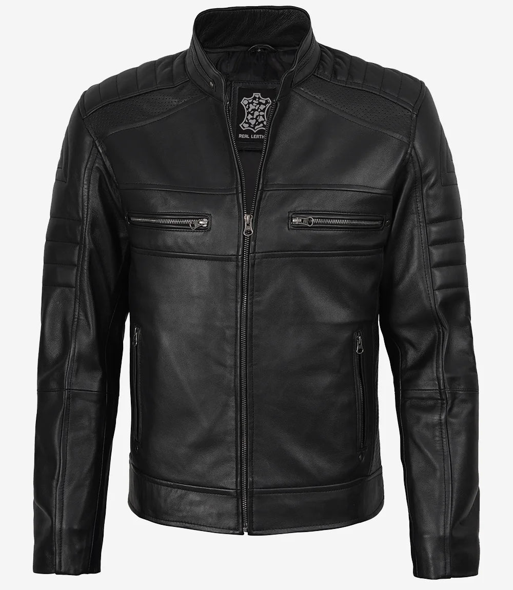 Men's Real Lambskin Leather Black Biker Style Jacket