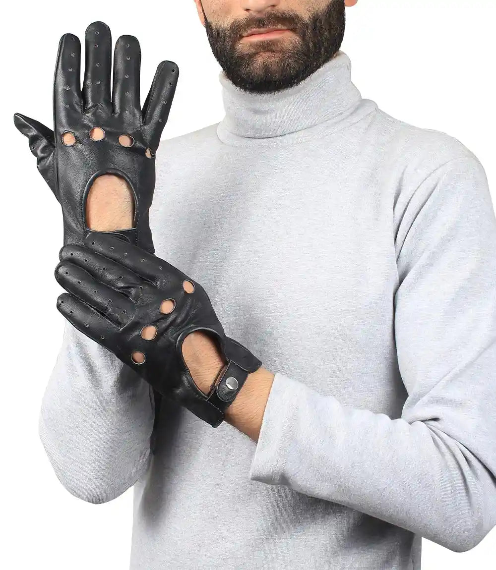 Mens Real Leather Black Gloves