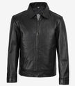 Reeves Herren Harrington-Lederjacke mit Hemdkragen, Schwarz