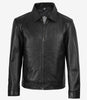 Reeves Herren Harrington-Lederjacke mit Hemdkragen, Schwarz