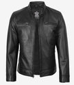 Schwarze Herrenjacke aus Lammleder im Bikerstil