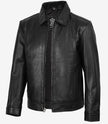 Reeves Herren Harrington-Lederjacke mit Hemdkragen, Schwarz