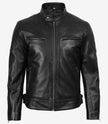 Schwarze Herrenjacke im Biker-Stil aus echtem Leder