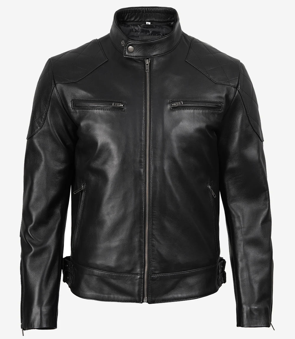 Schwarze Herrenjacke im Biker-Stil aus echtem Leder