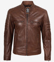Austin Chocolate Brown Waxed Mens Perforated Leather Jacket