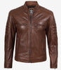 Austin Chocolate Brown Waxed Mens Perforated Leather Jacket
