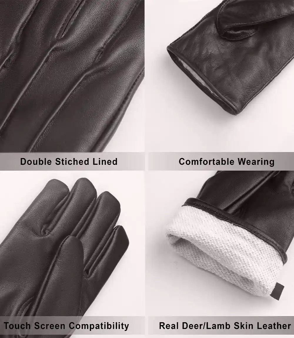 Mens Real Leather Dark Brown Lined Gloves