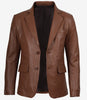 Mens 2 Buttons Brown Leather Blazer
