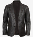 Mens Two Button Notch Lapel Ruboff Brown Leather Blazer Jacket 