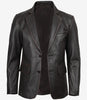 Mens Two Button Notch Lapel Ruboff Brown Leather Blazer Jacket 