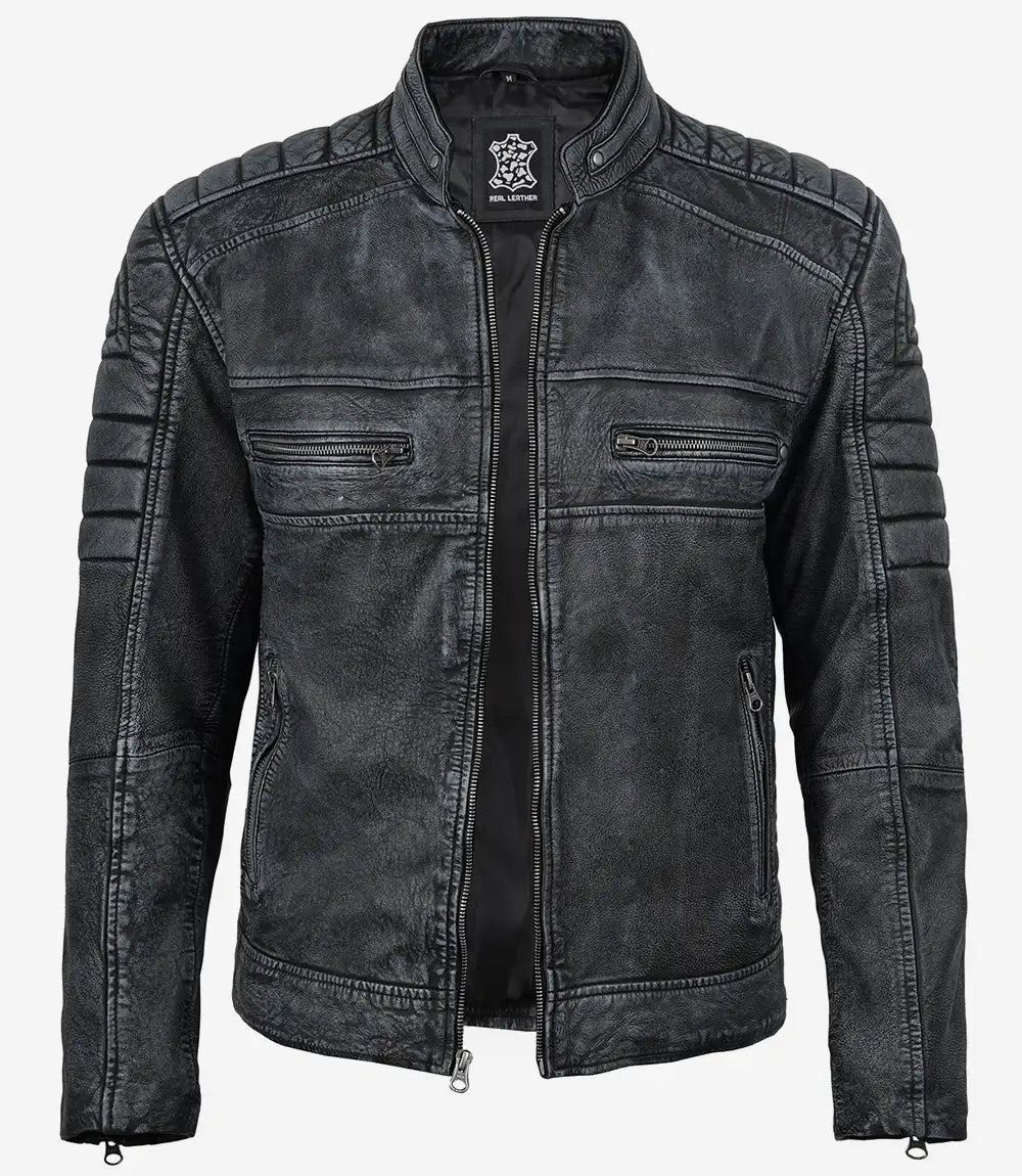 Herrenjacke aus echtem Lammleder in Schwarz im Biker-Stil 