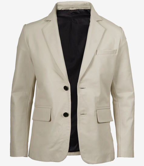 Herren-Lederblazer mit zwei Knöpfen und Revers in Off-White