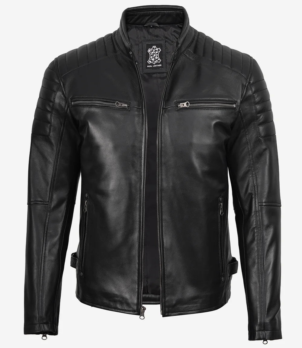 Schwarze Lederjacke im Biker-Stil für Herren