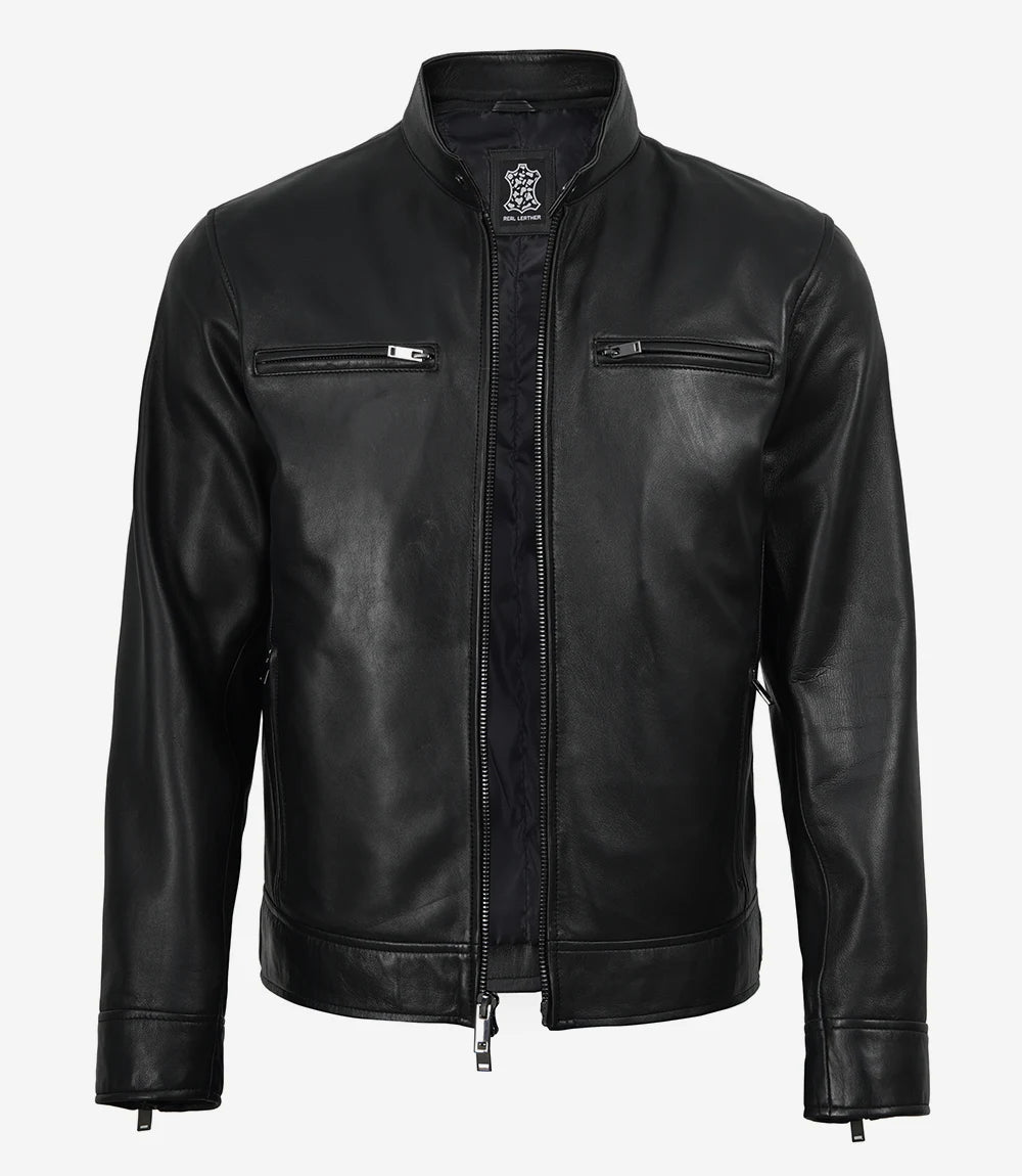 Mens Premium Black Biker Style Leather Jacket