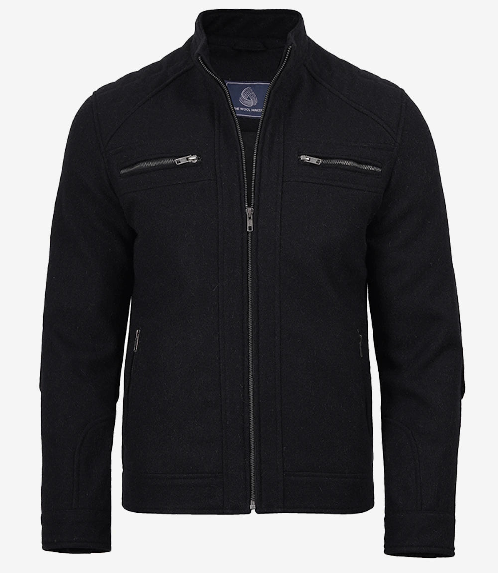 Men's Black Wool Café Racer Jacket