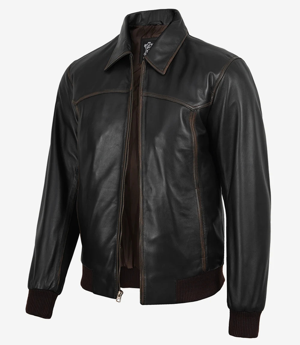 Schwarze Lederjacke im Biker-Stil für Herren