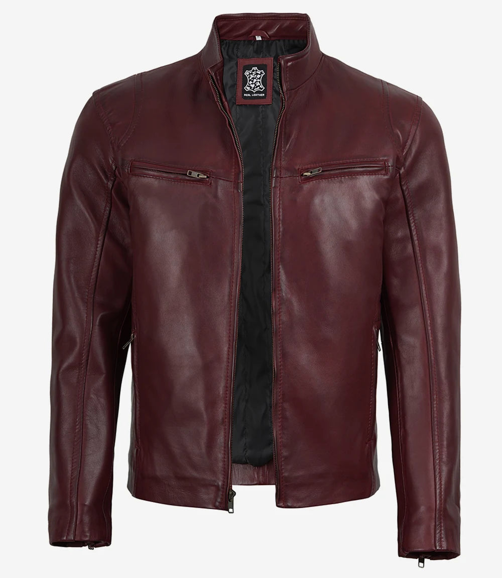 Schwarze Lederjacke im Biker-Stil für Herren