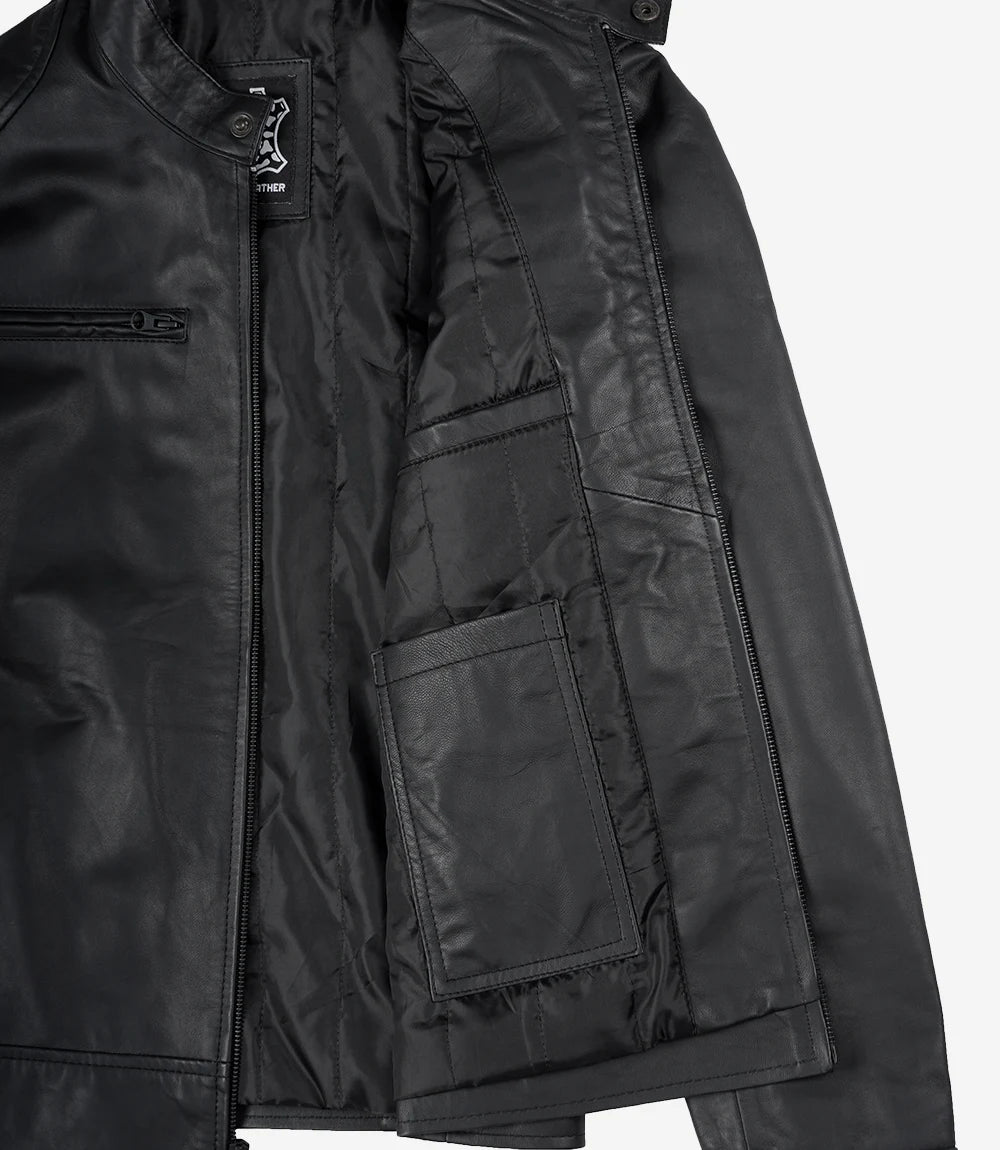 Mens Real Leather Matte Black Jacket - Biker Style