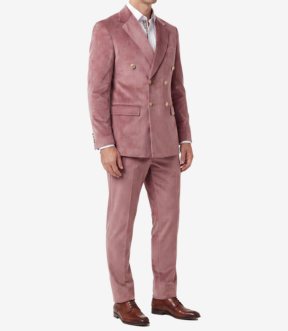 Men's Rose Pink Velvet Double Breasted Two Piece Suit
