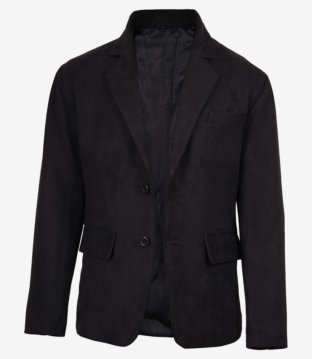 Men's Black Faux Suede Two-Button Notch Lapel Blazer Jacket