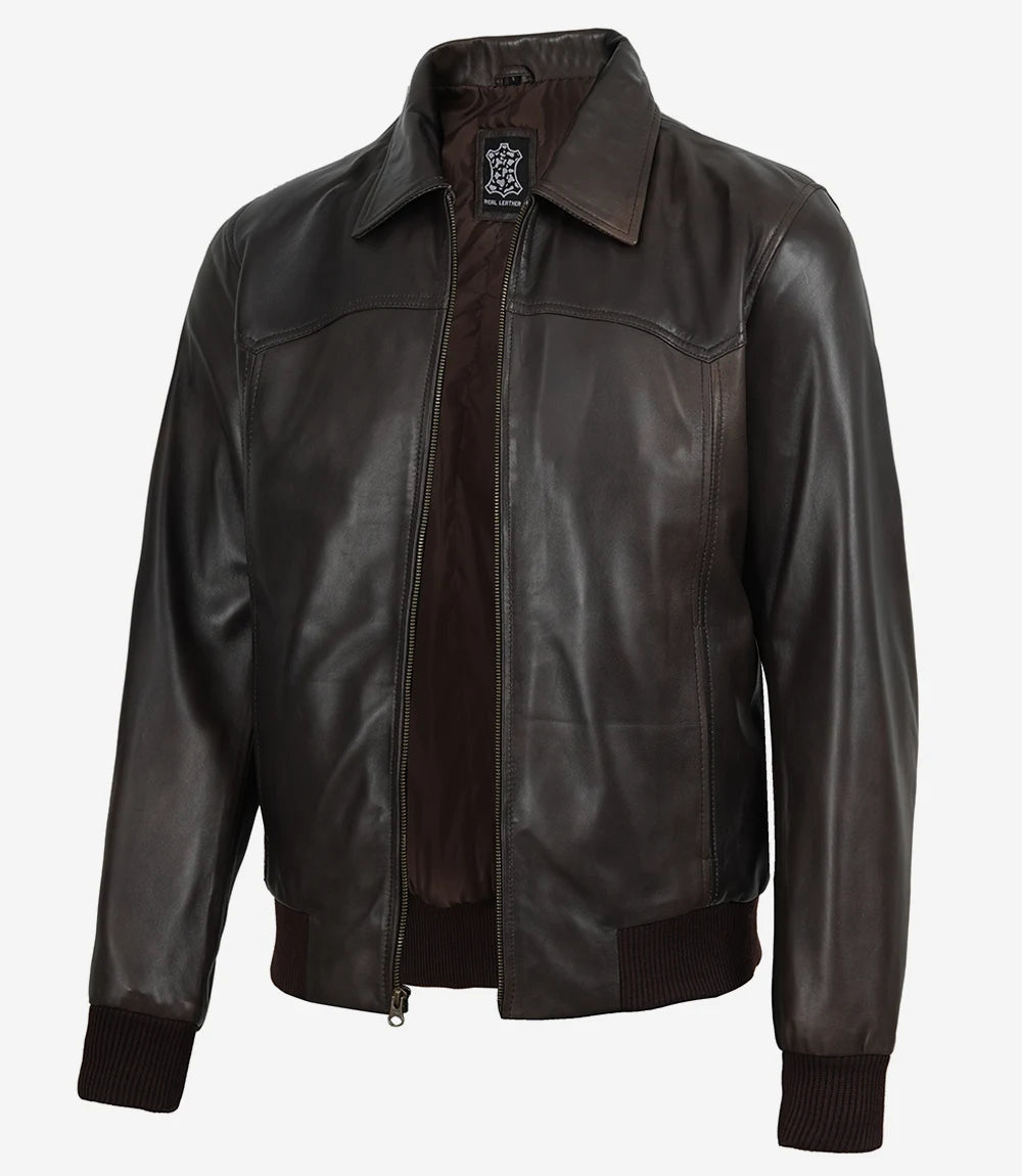 Schwarze Lederjacke im Biker-Stil für Herren