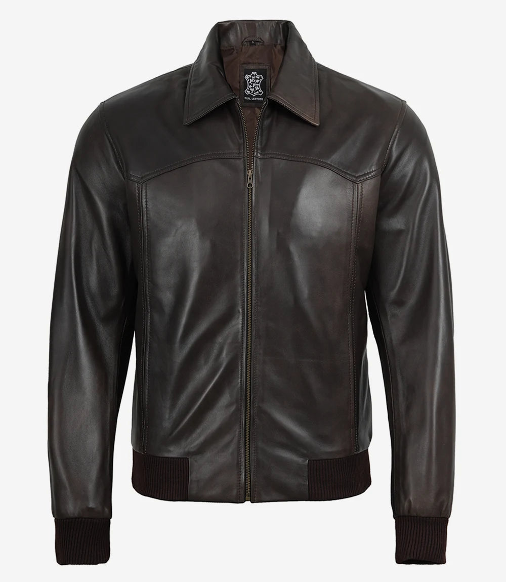 Schwarze Lederjacke im Biker-Stil für Herren