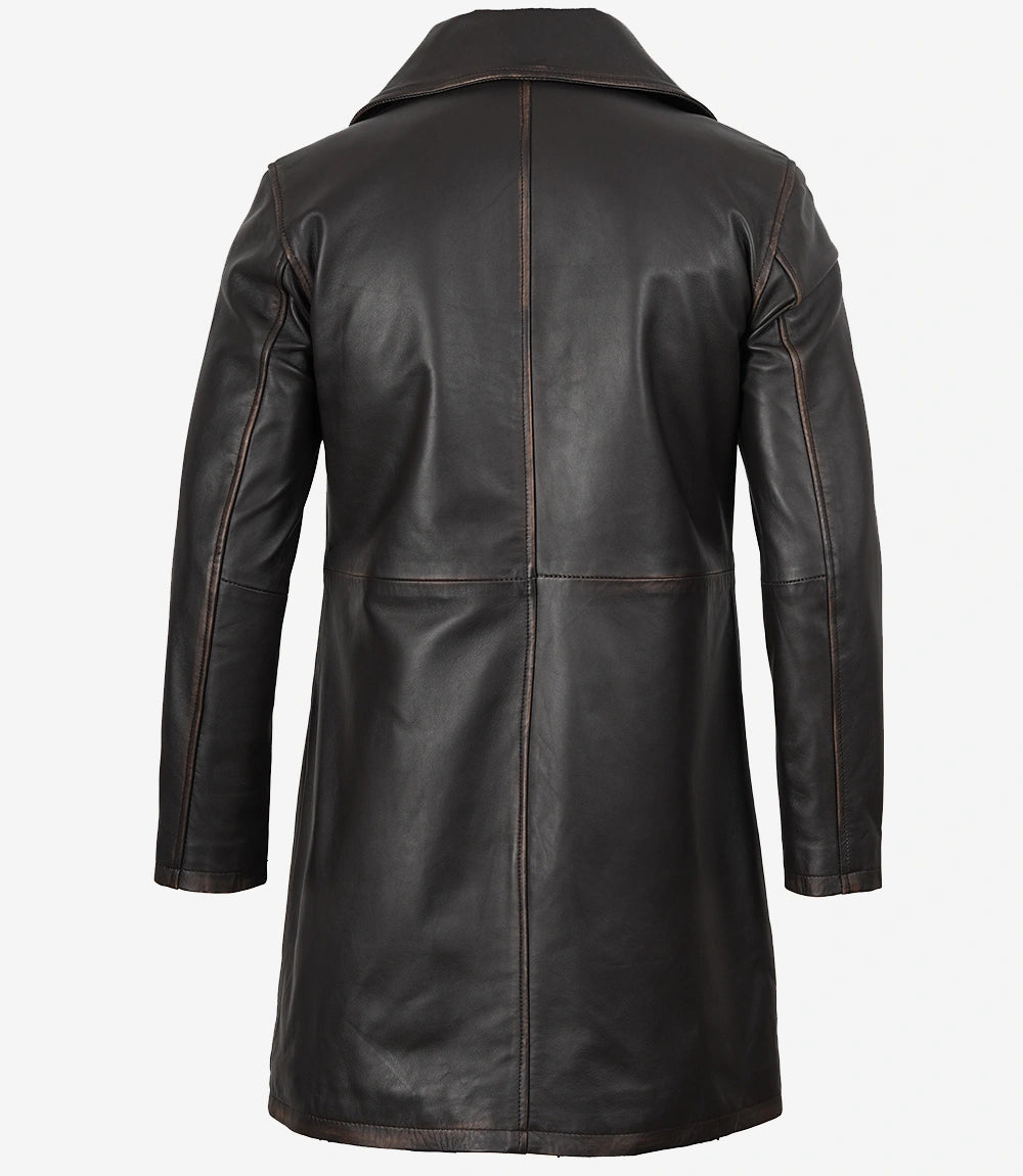 Herren-Automantel aus echtem Leder im Used-Look, Braun