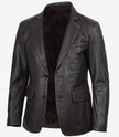 Mens Two Button Notch Lapel Ruboff Brown Leather Blazer Jacket 