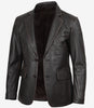 Mens Two Button Notch Lapel Ruboff Brown Leather Blazer Jacket 