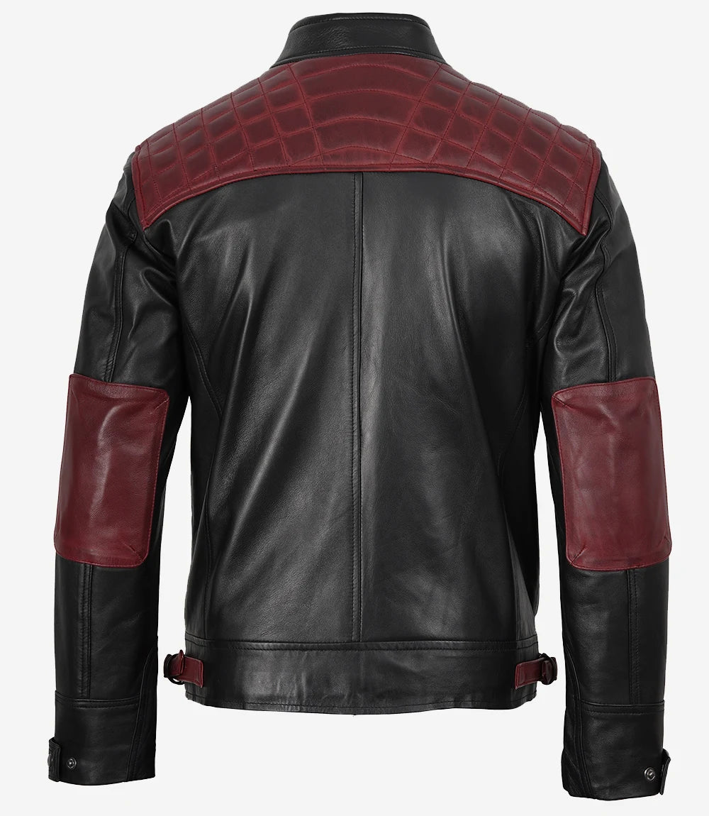Schwarze und kastanienbraune Lederjacke im Biker-Stil für Herren – gesteppte Schulterpartie