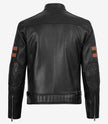 Schwarze Lederjacke im Biker-Stil für Herren mit hellbraunen Armstreifen