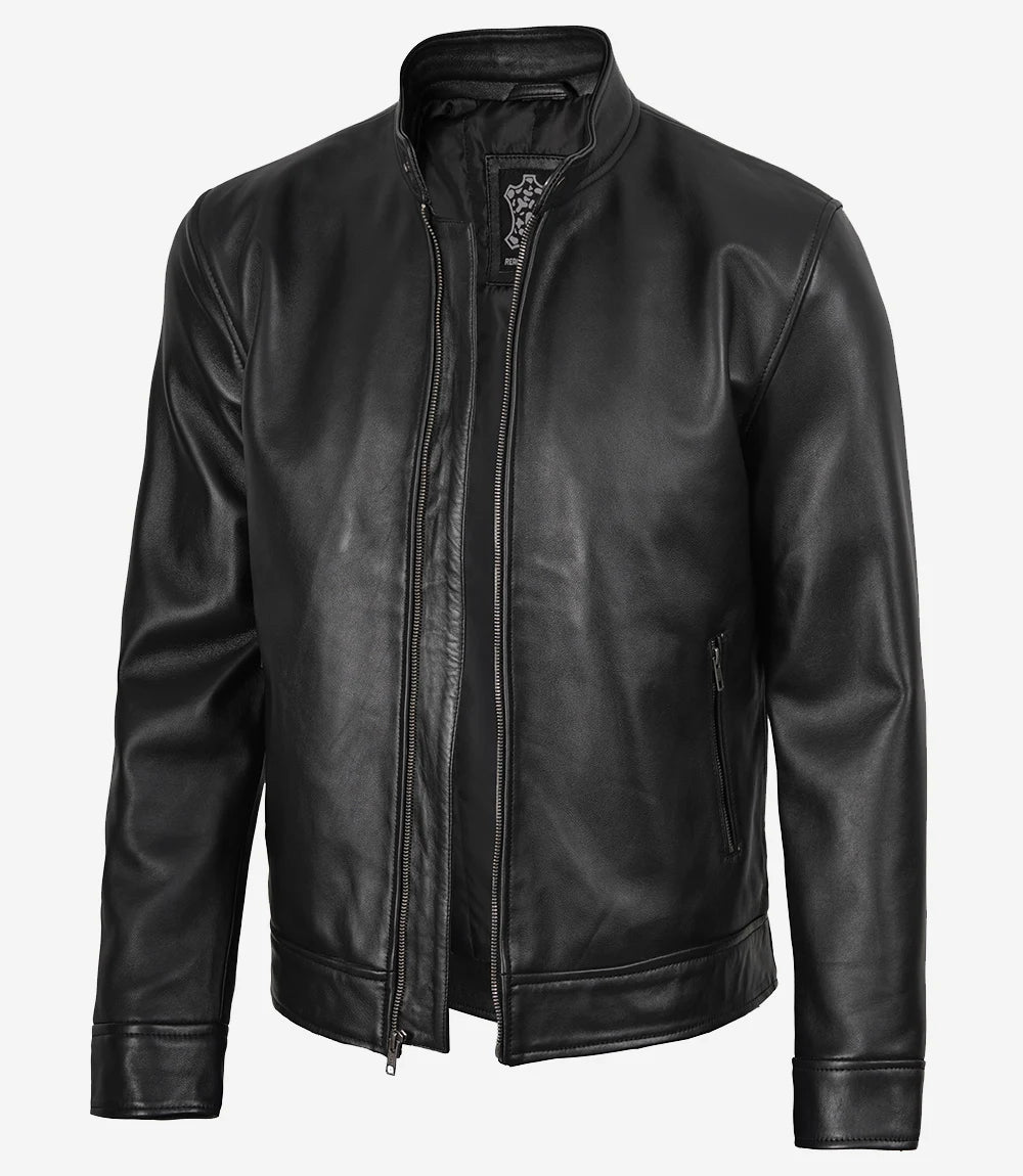 Schwarze Lederjacke Owen im Biker-Stil für Herren