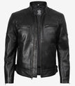 Schwarze Herrenjacke im Biker-Stil aus echtem Leder