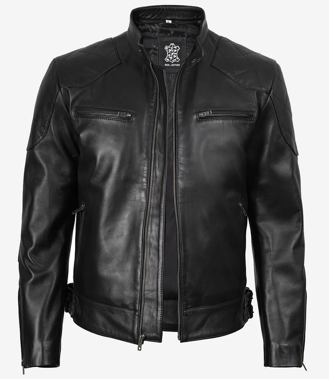 Men's Real Leather Black Biker Style Jacket