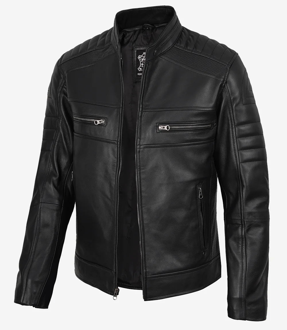 Men's Real Lambskin Leather Black Biker Style Jacket