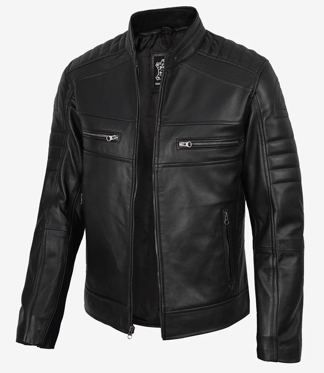 Men's Real Lambskin Leather Black Biker Style Jacket
