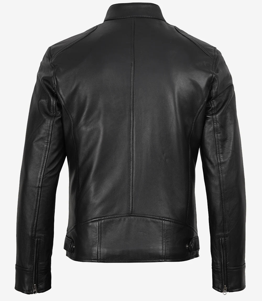 Schwarze Herrenjacke aus Lammleder im Bikerstil