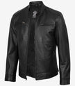 Schwarze Herrenjacke aus Lammleder im Bikerstil